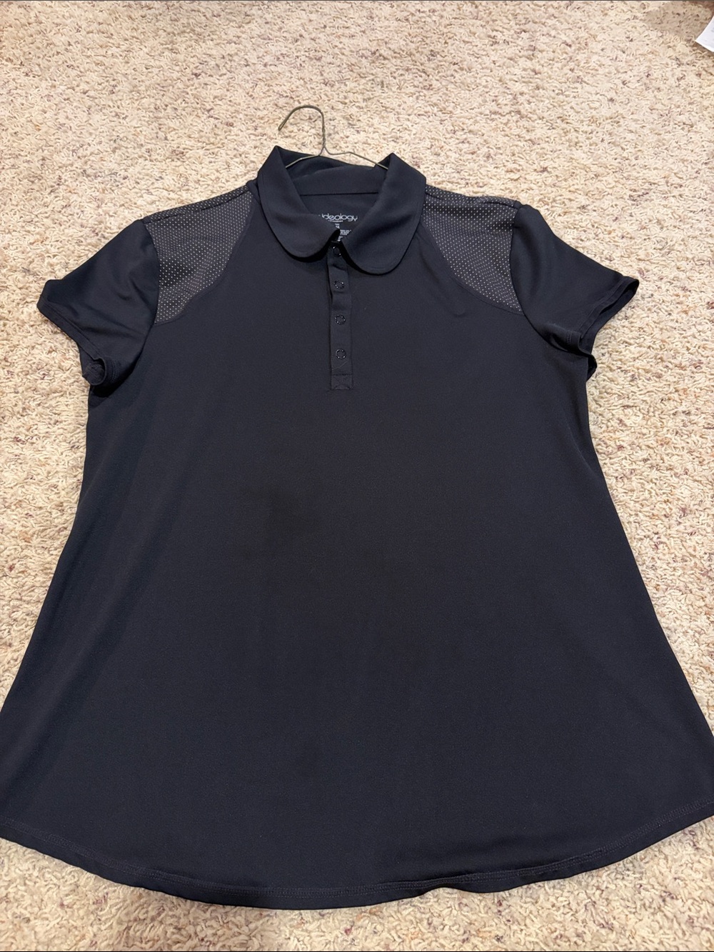 Ideology Black Short Sleeve Polo with Mesh Shoulder Panels